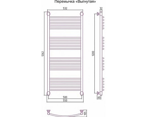 Приобрести Полотенцесушитель водяной 1200х500 перемычка выгнутая золотой Сунержа Богема+ 03-0221-1250 в магазине сантехники Santeh-Crystal.ru