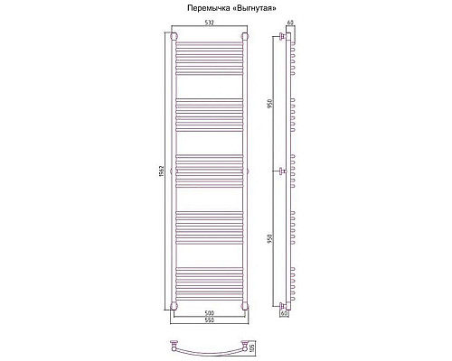 Заказать Полотенцесушитель водяной 1900х500 перемычка выгнутая состаренная бронза Сунержа Богема+ 05-0221-1950 в магазине сантехники Santeh-Crystal.ru