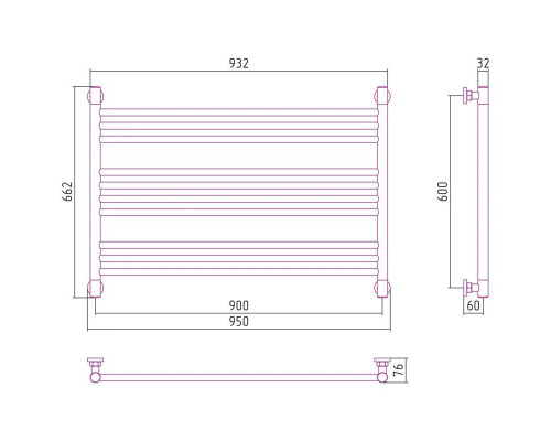 Приобрести Полотенцесушитель водяной 600х900 золотой матовый Сунержа Богема L 032-0202-6090 в магазине сантехники Santeh-Crystal.ru