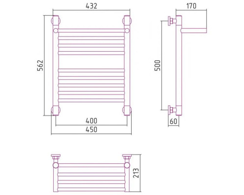 Заказать Полотенцесушитель водяной 500х400 черный матовый Сунержа Богема с полкой+ 31-0223-5040 в магазине сантехники Santeh-Crystal.ru