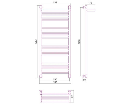 Купить Полотенцесушитель водяной 1200х500 белый матовый Сунержа Богема с полкой+ 30-0223-1250 в магазине сантехники Santeh-Crystal.ru