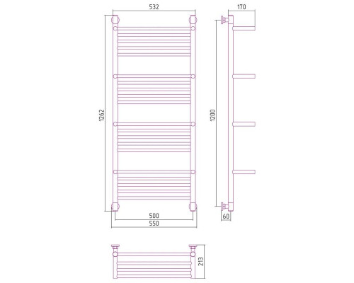Заказать Полотенцесушитель водяной 1200х500 белый глянец Сунержа Богема с полкой+ 12-0224-1250 в магазине сантехники Santeh-Crystal.ru