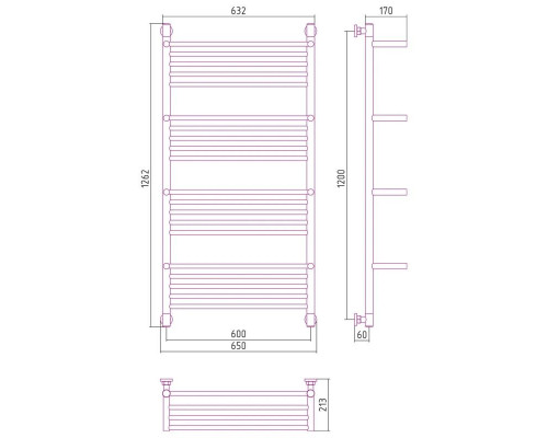 Приобрести Полотенцесушитель водяной 1200х600 золотой матовый Сунержа Богема с полкой+ 032-0224-1260 в магазине сантехники Santeh-Crystal.ru