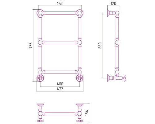 Заказать Полотенцесушитель водяной 660х400 состаренная латунь Сунержа Ренессанс 1304 051-0280-6640 в магазине сантехники Santeh-Crystal.ru
