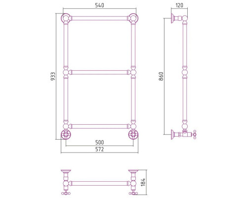 Купить Полотенцесушитель водяной 860х500 шампань матовая Сунержа Ренессанс 1304 022-0280-8650 в магазине сантехники Santeh-Crystal.ru
