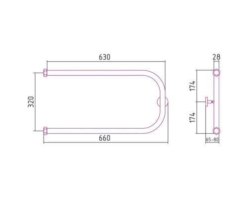 Купить Полотенцесушитель водяной 320х650 белый матовый Сунержа П-образный+ 30-4003-3265 в магазине сантехники Santeh-Crystal.ru