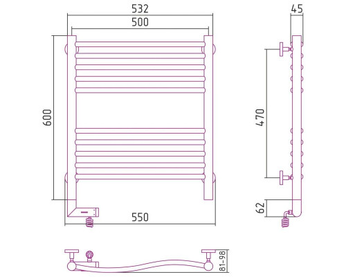 Купить Полотенцесушитель электрический 600х500 сатин МЭМ левый Сунержа Флюид 2.0 071-5220-6050 в магазине сантехники Santeh-Crystal.ru