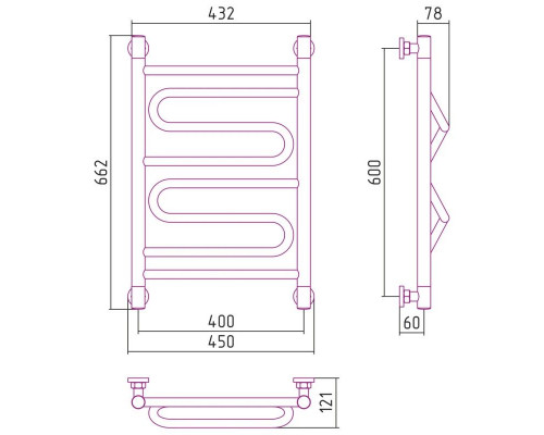 Заказать Полотенцесушитель водяной 600х400 золотой Сунержа Элегия+ 03-0205-6040 в магазине сантехники Santeh-Crystal.ru