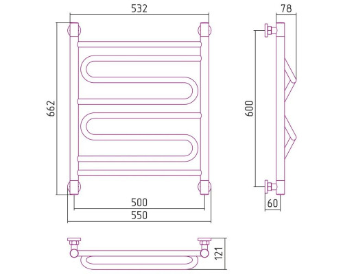 Купить Полотенцесушитель водяной 600х500 темный титан муар Сунержа Элегия+ 15-0205-6050 в магазине сантехники Santeh-Crystal.ru