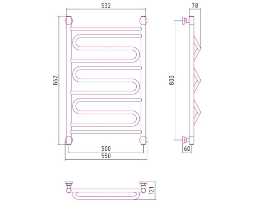 Купить Полотенцесушитель водяной 800х500 золотой матовый Сунержа Элегия+ 032-0205-8050 в магазине сантехники Santeh-Crystal.ru
