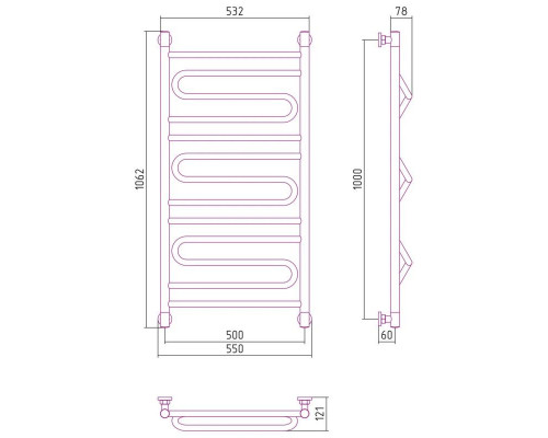 Заказать Полотенцесушитель водяной 1000х500 шампань Сунержа Элегия+ 020-0205-1050 в магазине сантехники Santeh-Crystal.ru