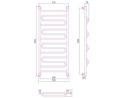 Приобрести Полотенцесушитель водяной 1200х500 темный титан муар Сунержа Элегия+ 15-0205-1250 в магазине сантехники Santeh-Crystal.ru