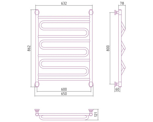 Купить Полотенцесушитель водяной 800х600 шампань матовая Сунержа Элегия+ 022-0205-8060 в магазине сантехники Santeh-Crystal.ru