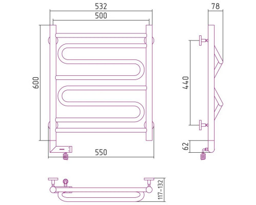 Заказать Полотенцесушитель электрический 600х500 белый глянец МЭМ левый Сунержа Элегия 2.0 12-5218-6050 в магазине сантехники Santeh-Crystal.ru