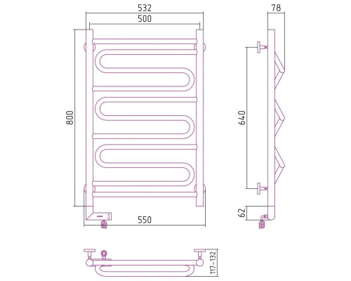 Купить Полотенцесушитель электрический 800х500 золотой матовый МЭМ левый Сунержа Элегия 2.0 032-5218-8050 в магазине сантехники Santeh-Crystal.ru