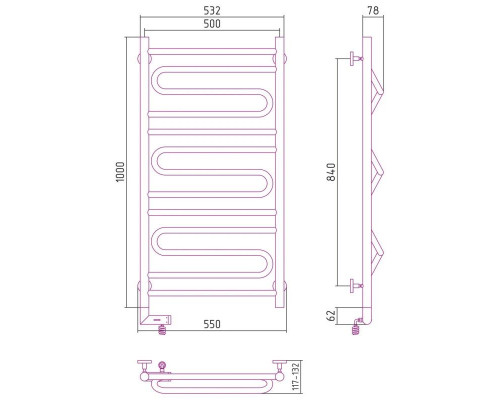 Купить Полотенцесушитель электрический 1000х500 шампань матовая МЭМ правый Сунержа Элегия 2.0 022-5219-1050 в магазине сантехники Santeh-Crystal.ru