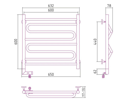 Заказать Полотенцесушитель электрический 600х600 золотой МЭМ левый Сунержа Элегия 2.0 03-5218-6060 в магазине сантехники Santeh-Crystal.ru