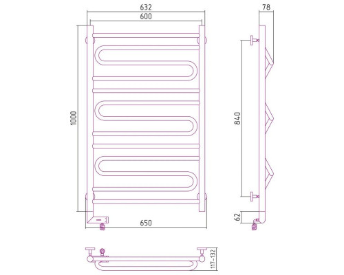 Купить Полотенцесушитель электрический 1000х600 шампань матовая МЭМ правый Сунержа Элегия 2.0 022-5219-1060 в магазине сантехники Santeh-Crystal.ru