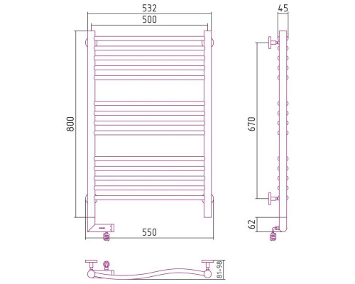 Заказать Полотенцесушитель электрический 800х500 состаренная латунь МЭМ левый Сунержа Флюид 2.0 051-5220-8050 в магазине сантехники Santeh-Crystal.ru