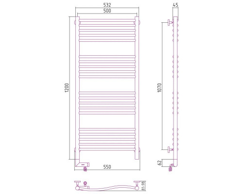 Купить Полотенцесушитель электрический 1200х500 темный титан муар МЭМ левый Сунержа Флюид 2.0 15-5220-1250 в магазине сантехники Santeh-Crystal.ru
