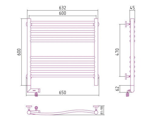 Купить Полотенцесушитель электрический 600х600 состаренная бронза МЭМ левый Сунержа Флюид 2.0 05-5220-6060 в магазине сантехники Santeh-Crystal.ru