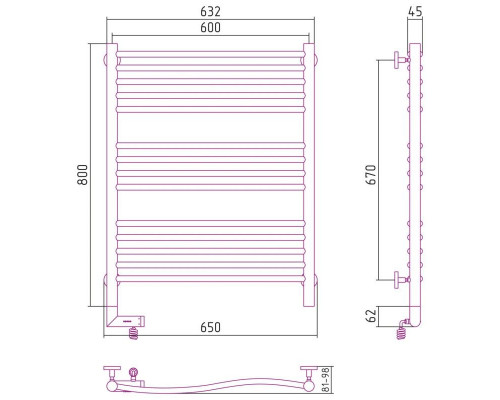 Купить Полотенцесушитель электрический 800х600 шампань МЭМ левый Сунержа Флюид 2.0 020-5220-8060 в магазине сантехники Santeh-Crystal.ru