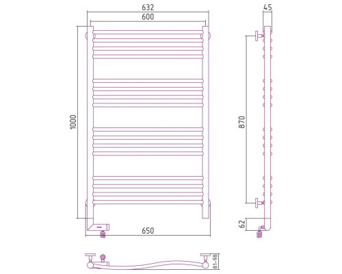 Заказать Полотенцесушитель электрический 1000х600 шампань матовая МЭМ правый Сунержа Флюид 2.0 022-5221-1060 в магазине сантехники Santeh-Crystal.ru
