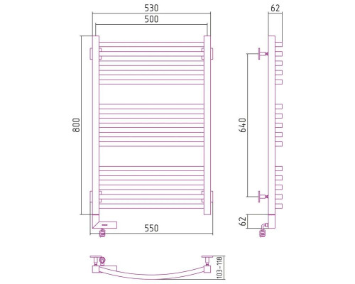 Купить Полотенцесушитель электрический 800х500 золотой МЭМ левый Сунержа Аркус 2.0 03-5604-8050 в магазине сантехники Santeh-Crystal.ru