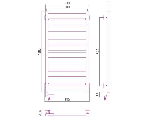Купить Полотенцесушитель электрический 1000х500 сатин МЭМ правый Сунержа Центурион 2.0 071-5603-1050 в магазине сантехники Santeh-Crystal.ru