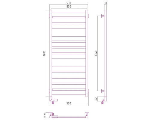Заказать Полотенцесушитель электрический 1200х500 золотой МЭМ левый Сунержа Центурион 2.0 03-5602-1250 в магазине сантехники Santeh-Crystal.ru