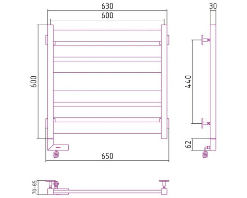Купить Полотенцесушитель электрический 600х600 сатин МЭМ левый Сунержа Центурион 2.0 071-5602-6060 в магазине сантехники Santeh-Crystal.ru