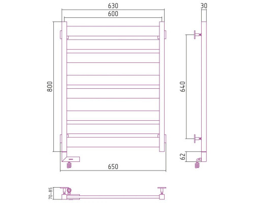 Приобрести Полотенцесушитель электрический 800х600 золотой МЭМ левый Сунержа Центурион 2.0 03-5602-8060 в магазине сантехники Santeh-Crystal.ru
