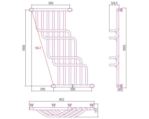 Заказать Полотенцесушитель водяной 1000х850 черный матовый Сунержа Нега 31-0225-1085 в магазине сантехники Santeh-Crystal.ru