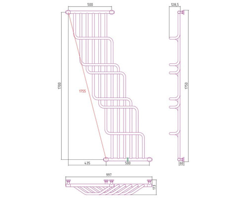 Заказать Полотенцесушитель водяной 1700х1000 белый матовый Сунержа Нега 30-0225-1710 в магазине сантехники Santeh-Crystal.ru