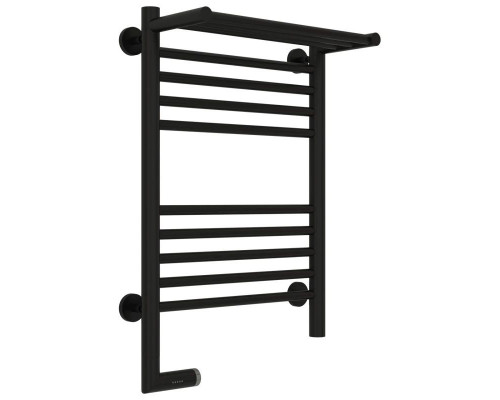Купить Полотенцесушитель электрический 600х400 черный матовый МЭМ левый Сунержа Богема с полкой 2.0 31-5206-6040 в магазине сантехники Santeh-Crystal.ru