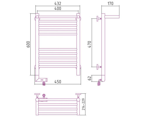 Приобрести Полотенцесушитель электрический 600х400 сатин МЭМ правый Сунержа Богема с полкой 2.0 071-5207-6040 в магазине сантехники Santeh-Crystal.ru