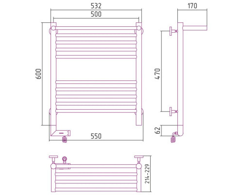 Заказать Полотенцесушитель электрический 600х500 золотой матовый МЭМ правый Сунержа Богема с полкой 2.0 032-5207-6050 в магазине сантехники Santeh-Crystal.ru