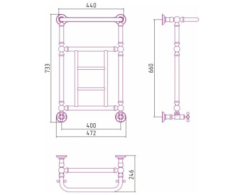 Приобрести Полотенцесушитель водяной 660х400 шампань Сунержа Ренессанс 1452 020-0282-6640 в магазине сантехники Santeh-Crystal.ru