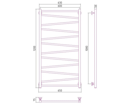 Приобрести Полотенцесушитель водяной 1200х600 сатин Сунержа Сирокко 071-0253-1260 в магазине сантехники Santeh-Crystal.ru