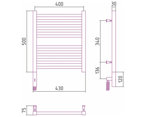 Купить Полотенцесушитель электрический 500х400 шампань МЭМ правый Сунержа Модус 3.0 020-5701-5040 в магазине сантехники Santeh-Crystal.ru