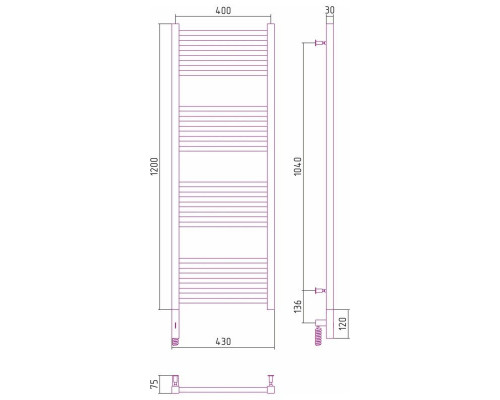 Купить Полотенцесушитель электрический 1200х400 золотой матовый МЭМ правый Сунержа Модус 3.0 032-5701-1240 в магазине сантехники Santeh-Crystal.ru