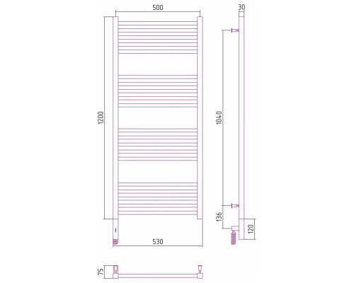 Купить Полотенцесушитель электрический 1200х500 золотой матовый МЭМ правый Сунержа Модус 3.0 032-5701-1250 в магазине сантехники Santeh-Crystal.ru