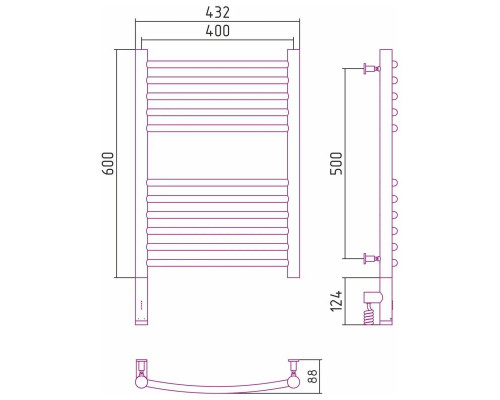 Приобрести Полотенцесушитель электрический 600х400 золотой МЭМ левый, перемычка выгнутая Сунержа Богема 3.0 03-5802-6040 в магазине сантехники Santeh-Crystal.ru