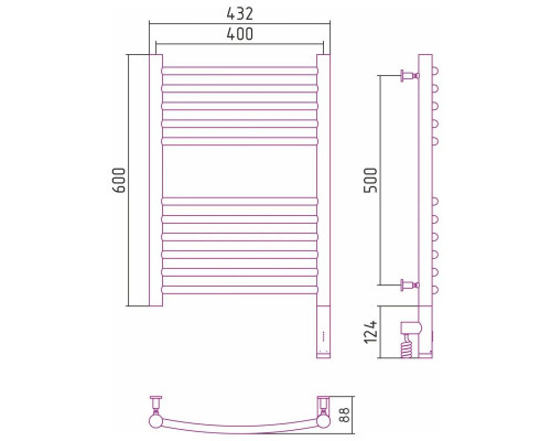 Приобрести Полотенцесушитель электрический 600х400 белый глянец МЭМ правый, перемычка выгнутая Сунержа Богема 3.0 12-5803-6040 в магазине сантехники Santeh-Crystal.ru