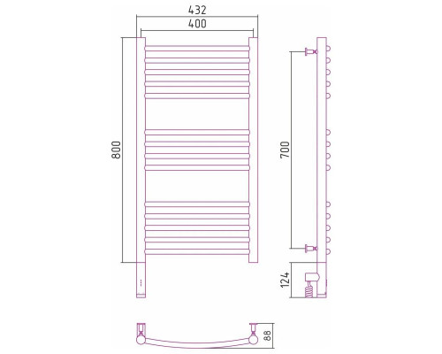 Заказать Полотенцесушитель электрический 800х400 состаренная бронза МЭМ левый, перемычка выгнутая Сунержа Богема 3.0 05-5802-8040 в магазине сантехники Santeh-Crystal.ru