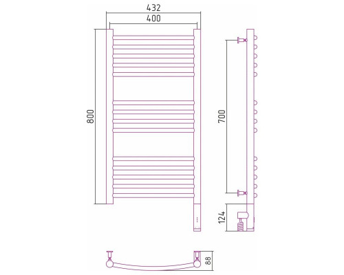 Приобрести Полотенцесушитель электрический 800х400 черный матовый МЭМ правый, перемычка выгнутая Сунержа Богема 3.0 31-5803-8040 в магазине сантехники Santeh-Crystal.ru