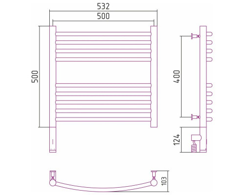 Купить Полотенцесушитель электрический 500х500 золотой МЭМ левый, перемычка выгнутая Сунержа Богема 3.0 03-5802-5050 в магазине сантехники Santeh-Crystal.ru