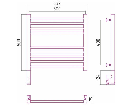 Заказать Полотенцесушитель электрический 500х500 золотой МЭМ левый, перемычка прямая Сунержа Богема 3.0 03-5804-5050 в магазине сантехники Santeh-Crystal.ru