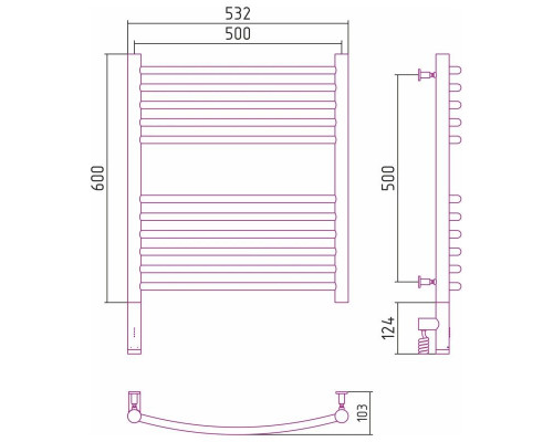 Купить Полотенцесушитель электрический 600х500 золотой МЭМ левый, перемычка выгнутая Сунержа Богема 3.0 03-5802-6050 в магазине сантехники Santeh-Crystal.ru