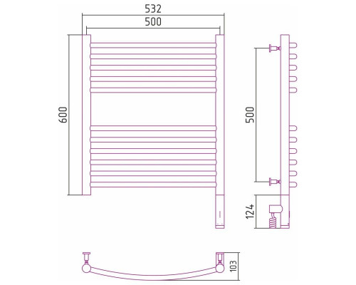 Купить Полотенцесушитель электрический 600х500 белый матовый МЭМ правый, перемычка выгнутая Сунержа Богема 3.0 30-5803-6050 в магазине сантехники Santeh-Crystal.ru